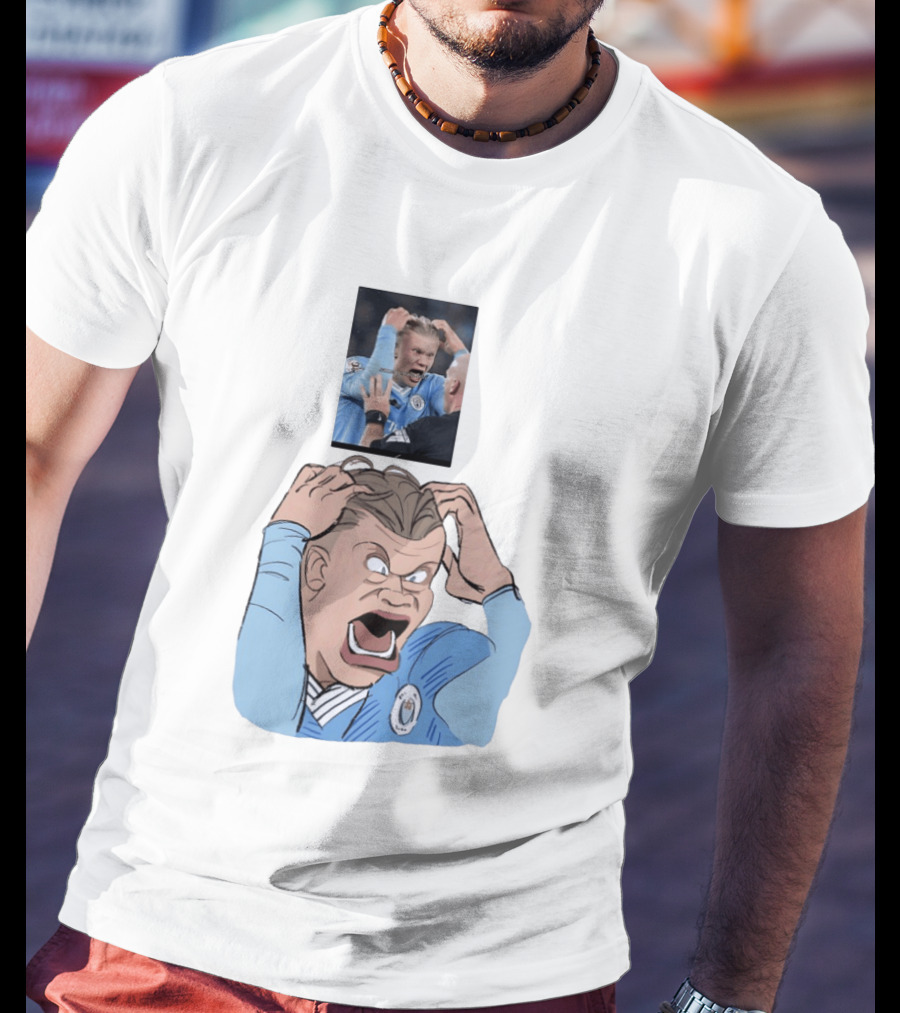 Erling Haaland Frustrated Screaming Football Cartoon Referee Reaction T-Shirt