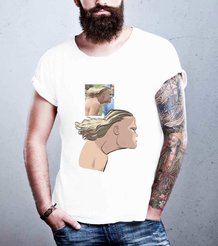 Erling Haaland Long Hair Meme Jawline Football Flowing Hairstyle T-Shirt