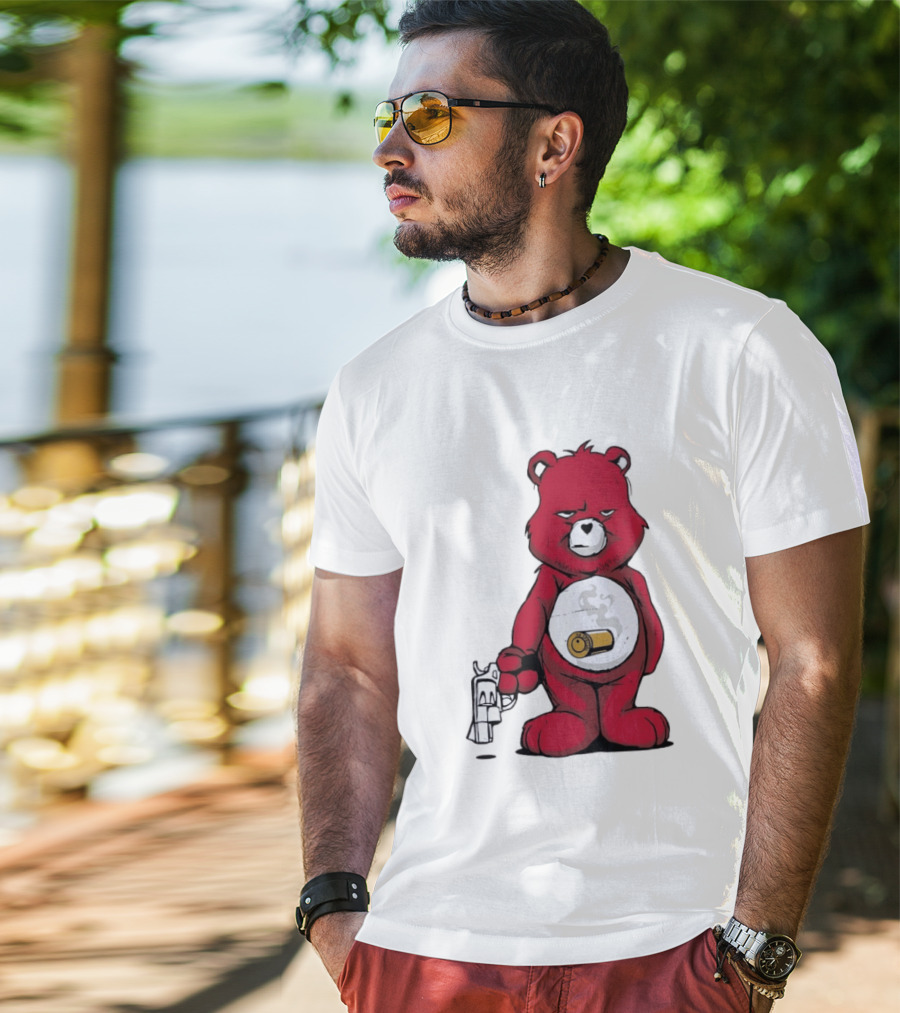 Red Bear With Revolver .38 Special Bullet Smoke T-Shirt