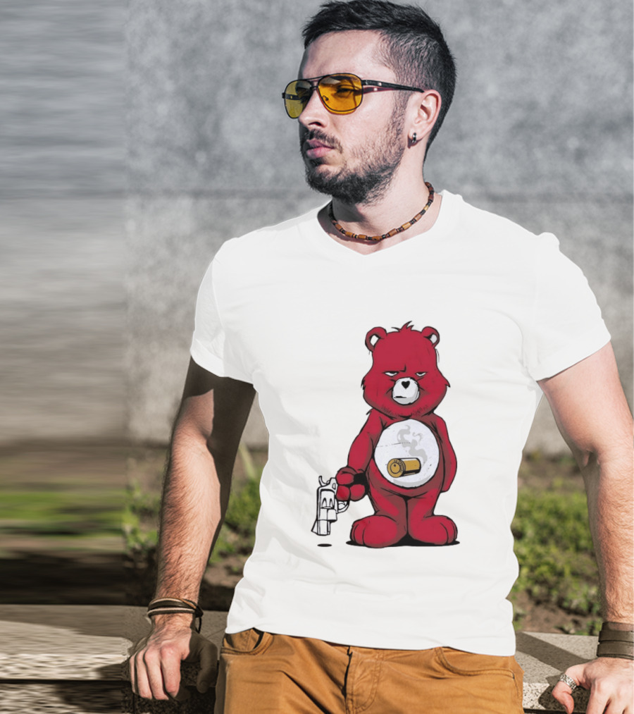 Red Bear With Revolver .38 Special Bullet Smoke T-Shirt