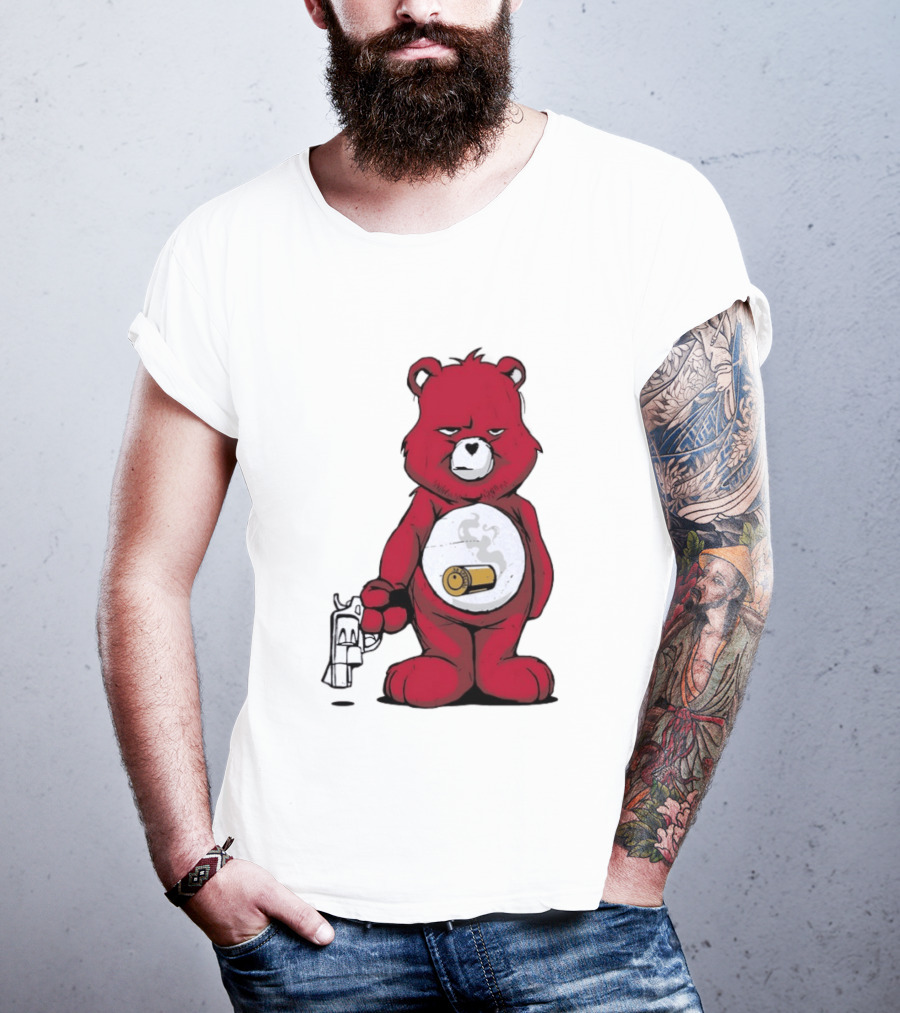 Red Bear With Revolver .38 Special Bullet Smoke T-Shirt