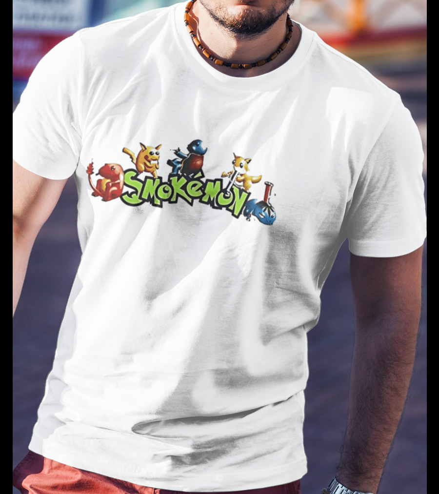Smokemon Characters Smoking Parody With Pikachu Charmander Squirtle And Eevee T-Shirt