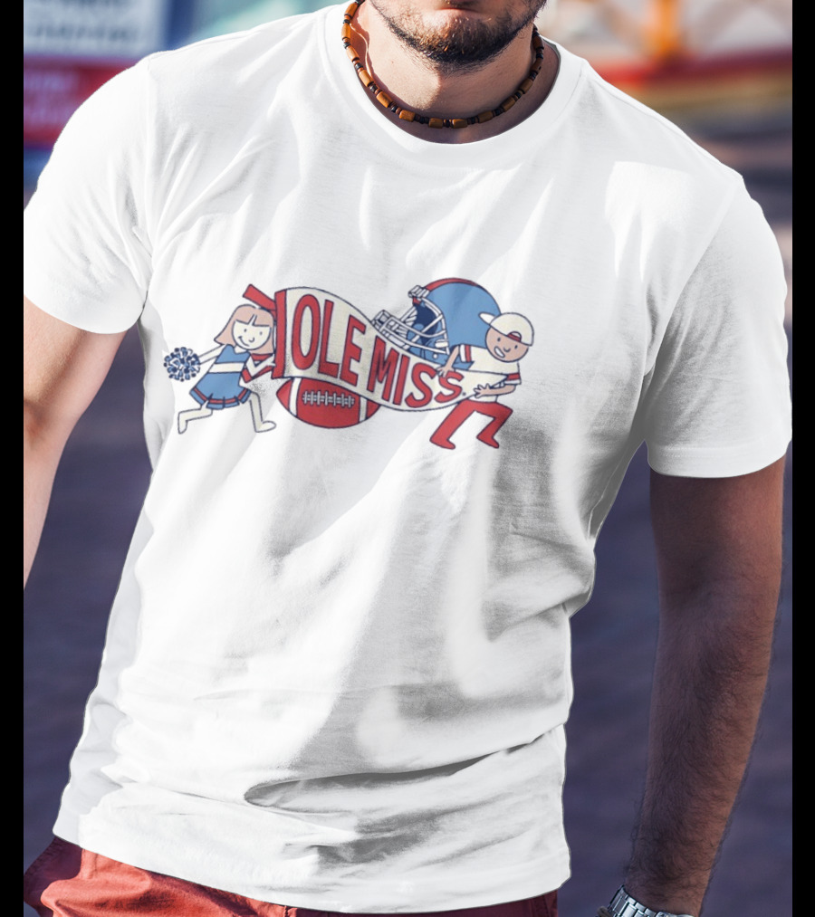 Ole Miss Cheerleader And Football Player Waving Pennant And Helmet T-Shirt