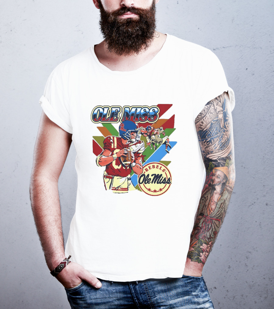 Ole Miss Rebels Football Player Action Retro Style Collaboration T-Shirt