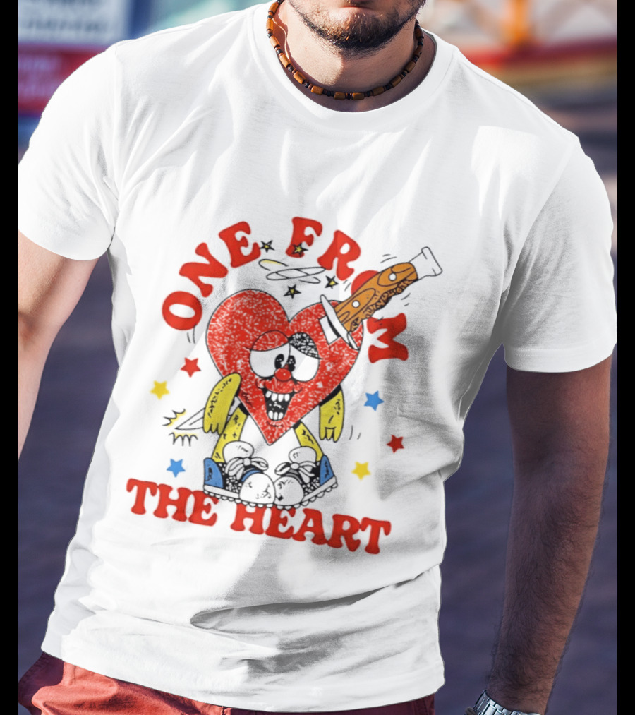 One From The Heart Love Cartoon Heart With Knife And Colorful Stars T-Shirt