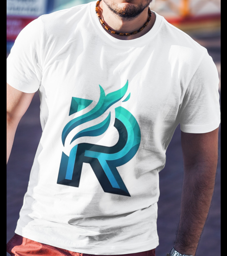 R Flame Letter Blue Green Gradient T-Shirt