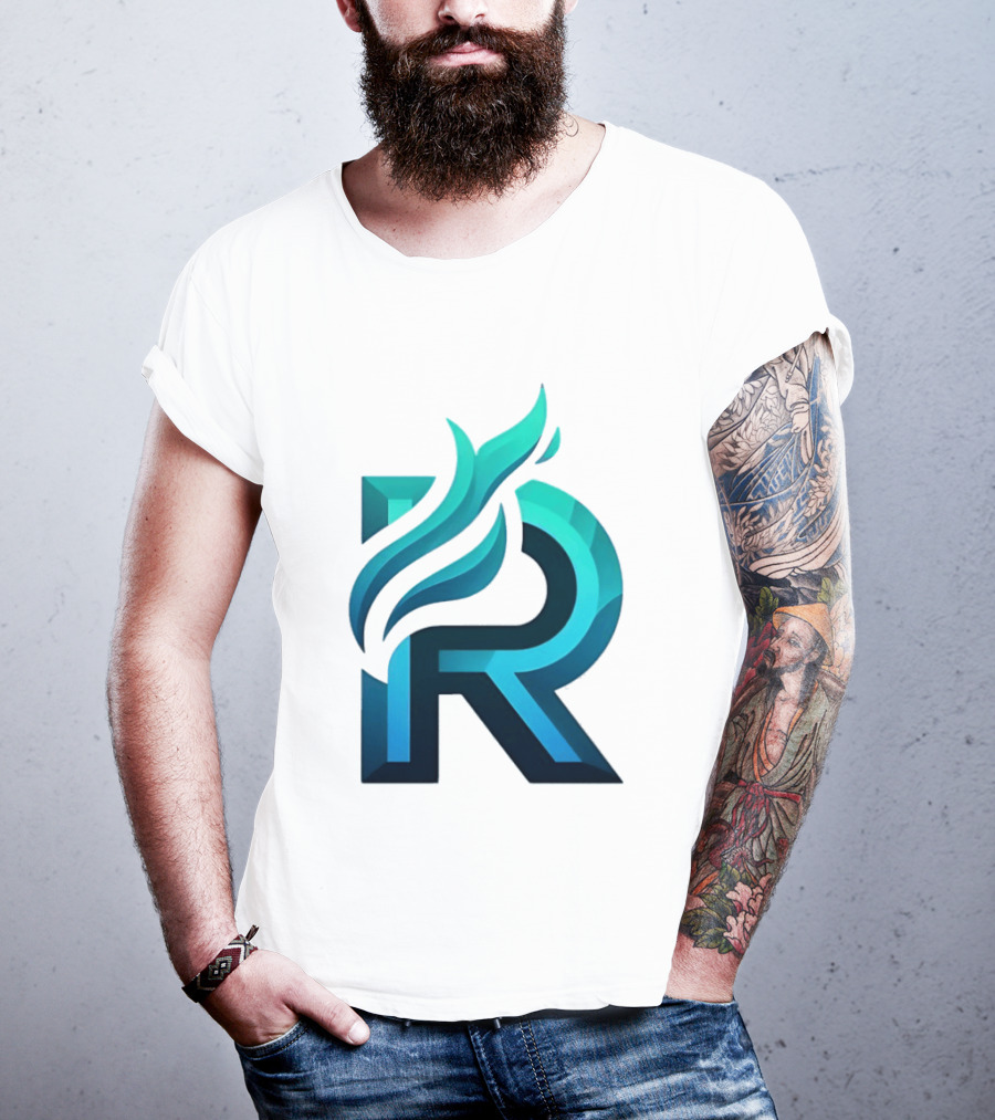 R Flame Letter Blue Green Gradient T-Shirt