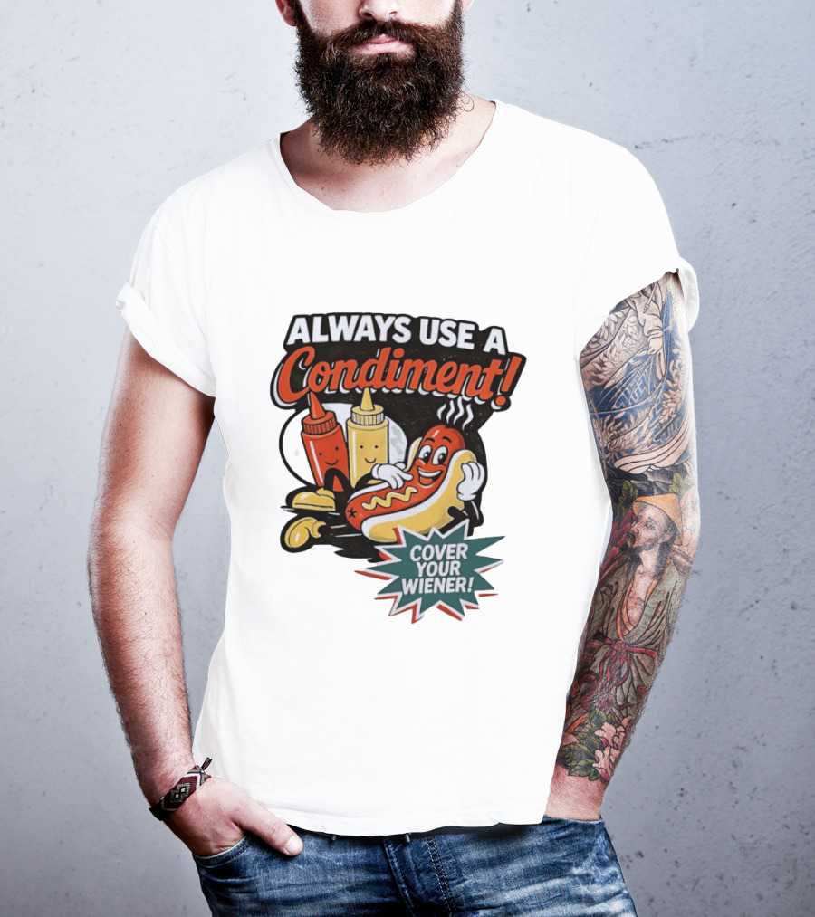 Always Use A Condiment Cover Your Wiener Hot Dog Fun T-Shirt