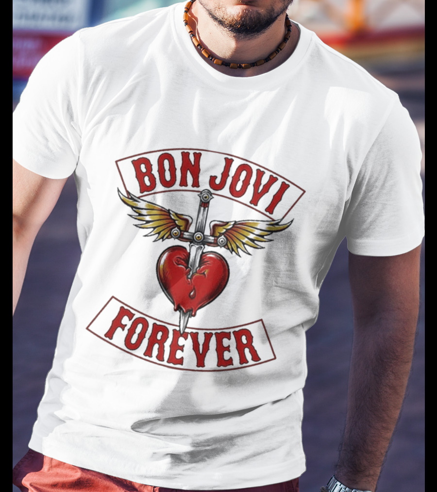 Bon Jovi Forever Heart With Wings And Dagger T-Shirt