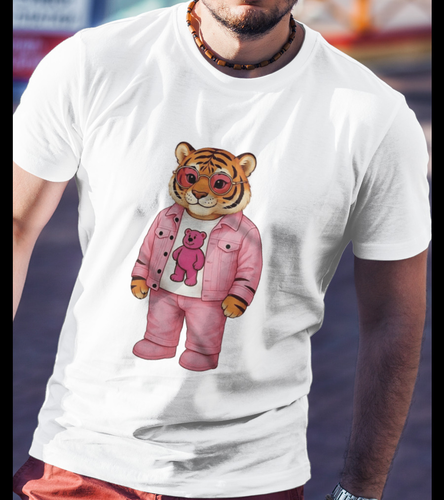 Cincinnati Bengals Fashion Pink Denim Tiger Bear T-Shirt