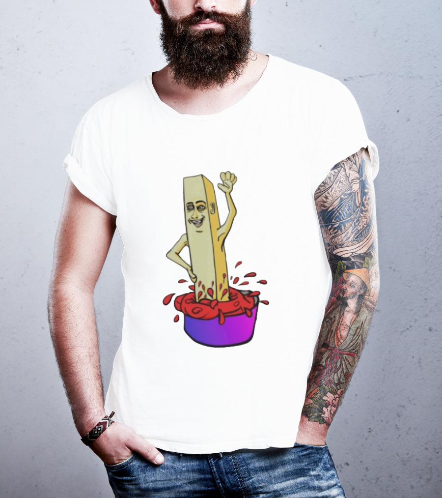French Fry With Face Humorously Dipping In Ketchup Bowl T-Shirt
