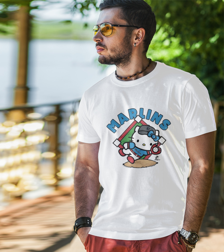 Hello Kitty Miami Marlins Catch Collaboration T-Shirt