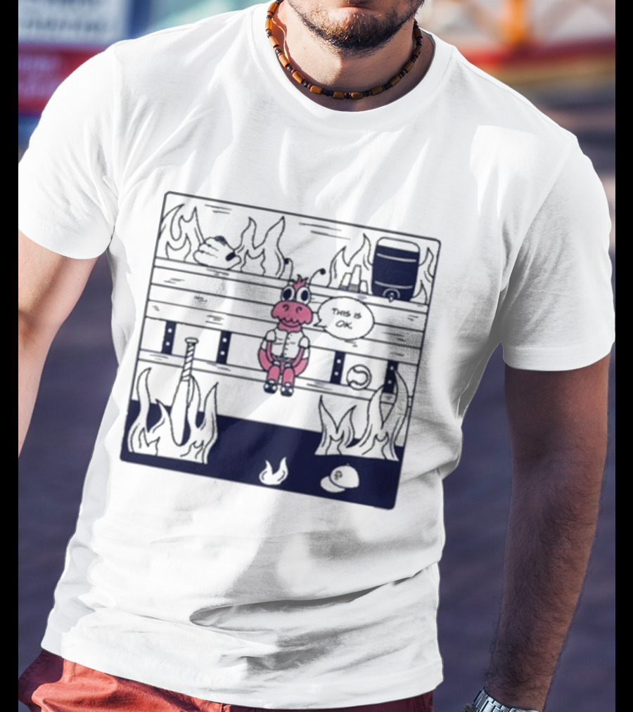 Jaxshrimp This Is Fine Fires Cartoon Cow Sitting Amidst Flames T-Shirt