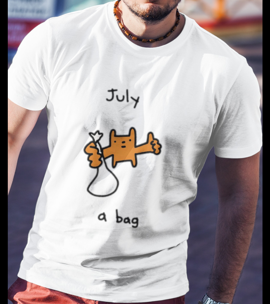 July A Bag Orange Character Doodle With White Knot Balloon T-Shirt