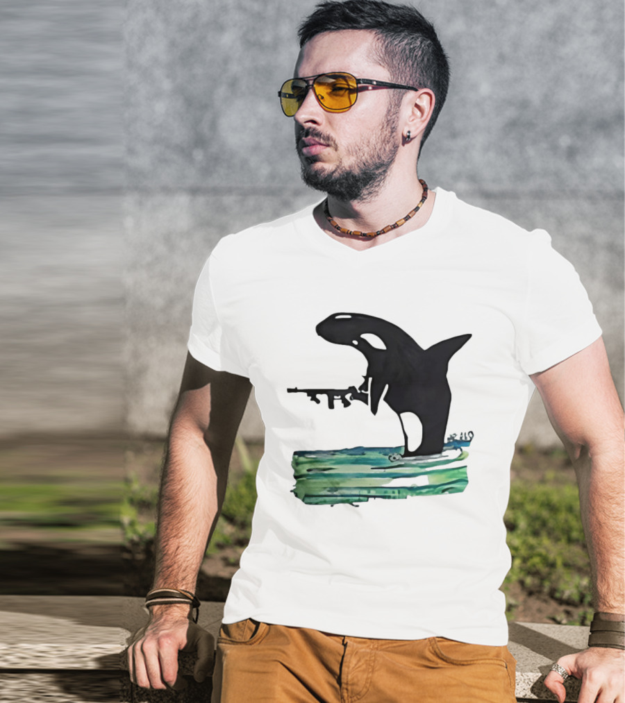 Orca Whale Holding A Machine Gun T-Shirt