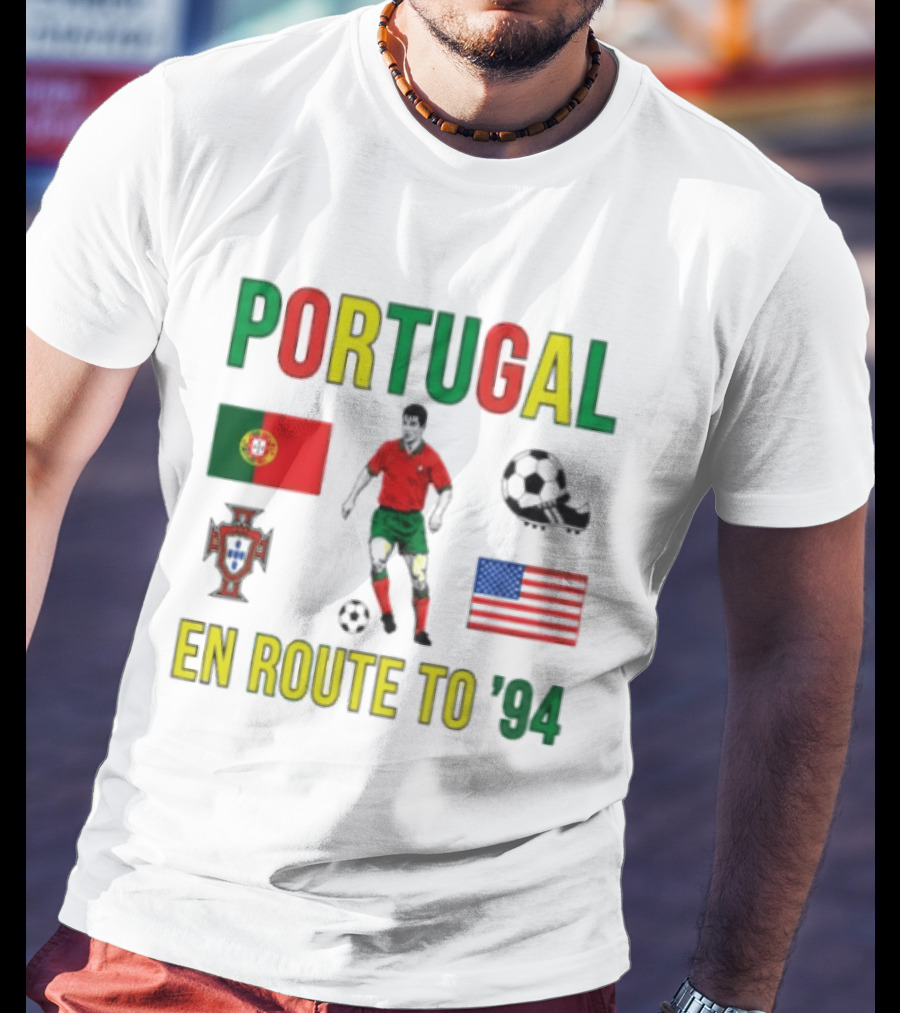 Portugal En Route To '94 World Cup Journey Footballer And Flags T-Shirt