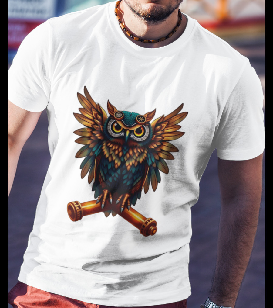 Steampunk Owl With Gears And Pistons Mechanic Aesthetic T-Shirt