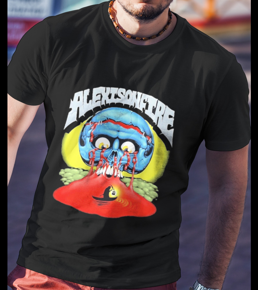 Alexisonfire Skull Island Creepy Blue Skull With Red Eyes And Boat T-Shirt