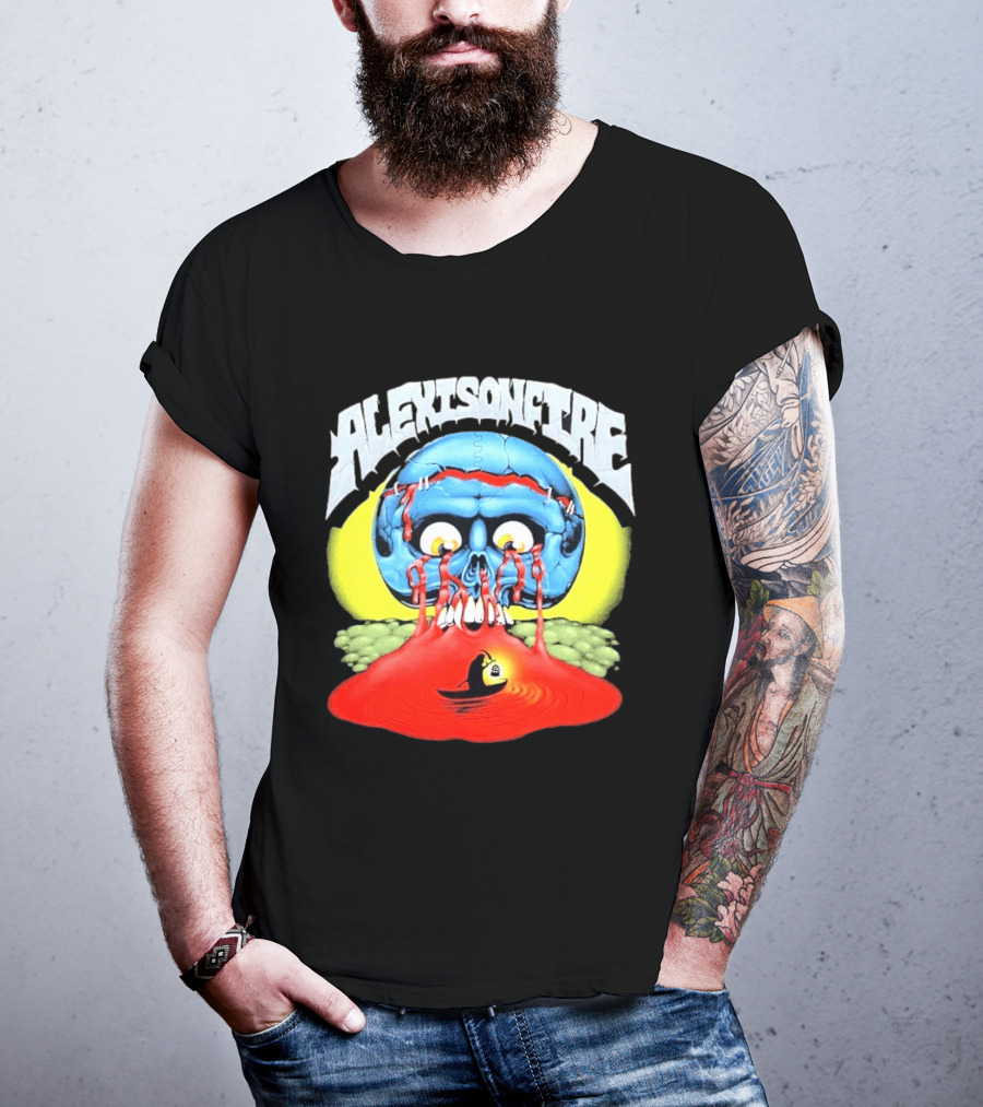 Alexisonfire Skull Island Creepy Blue Skull With Red Eyes And Boat T-Shirt