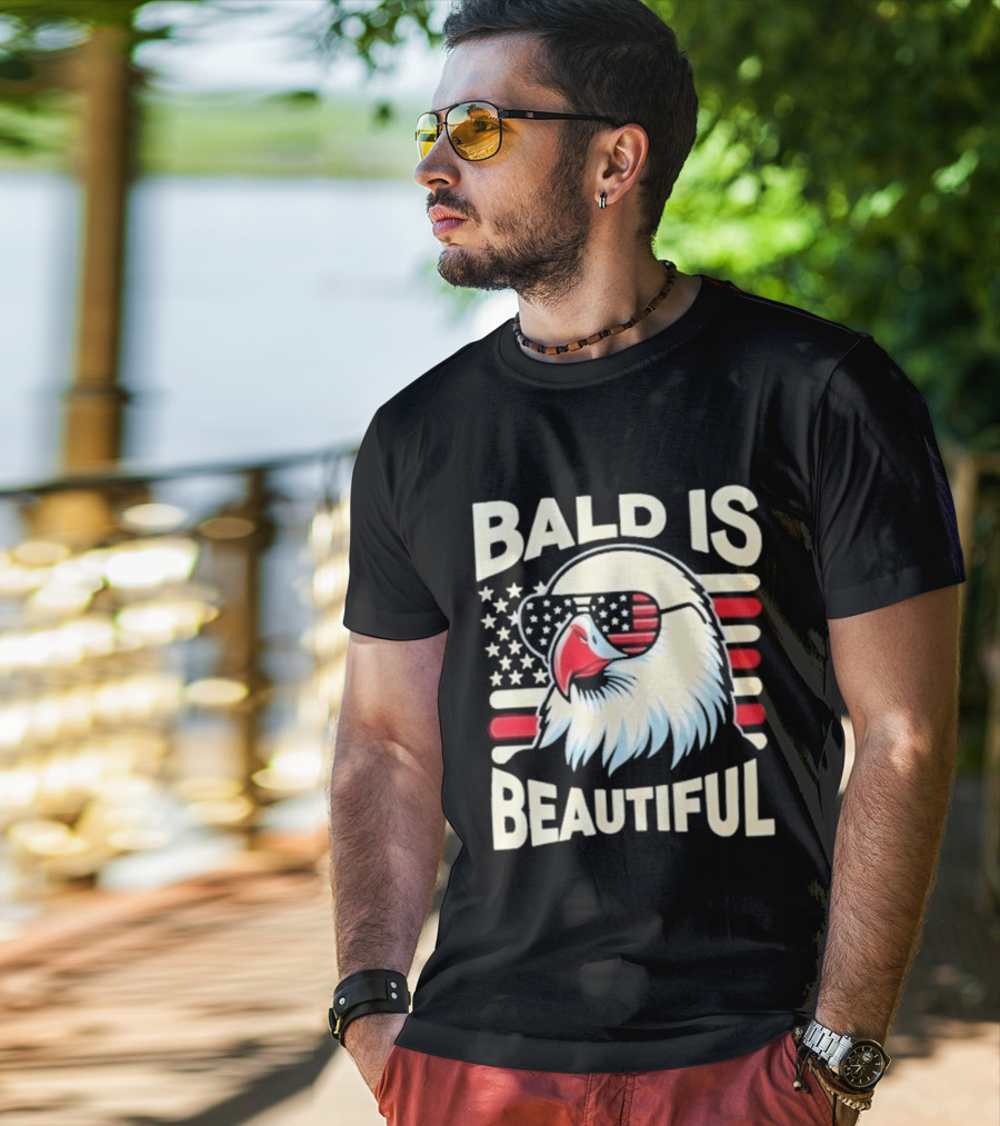 Bald Is Beautiful USA Patriotic Eagle Stars And Stripes T-Shirt