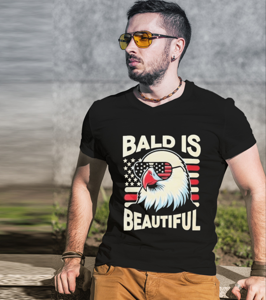 Bald Is Beautiful USA Patriotic Eagle Stars And Stripes T-Shirt