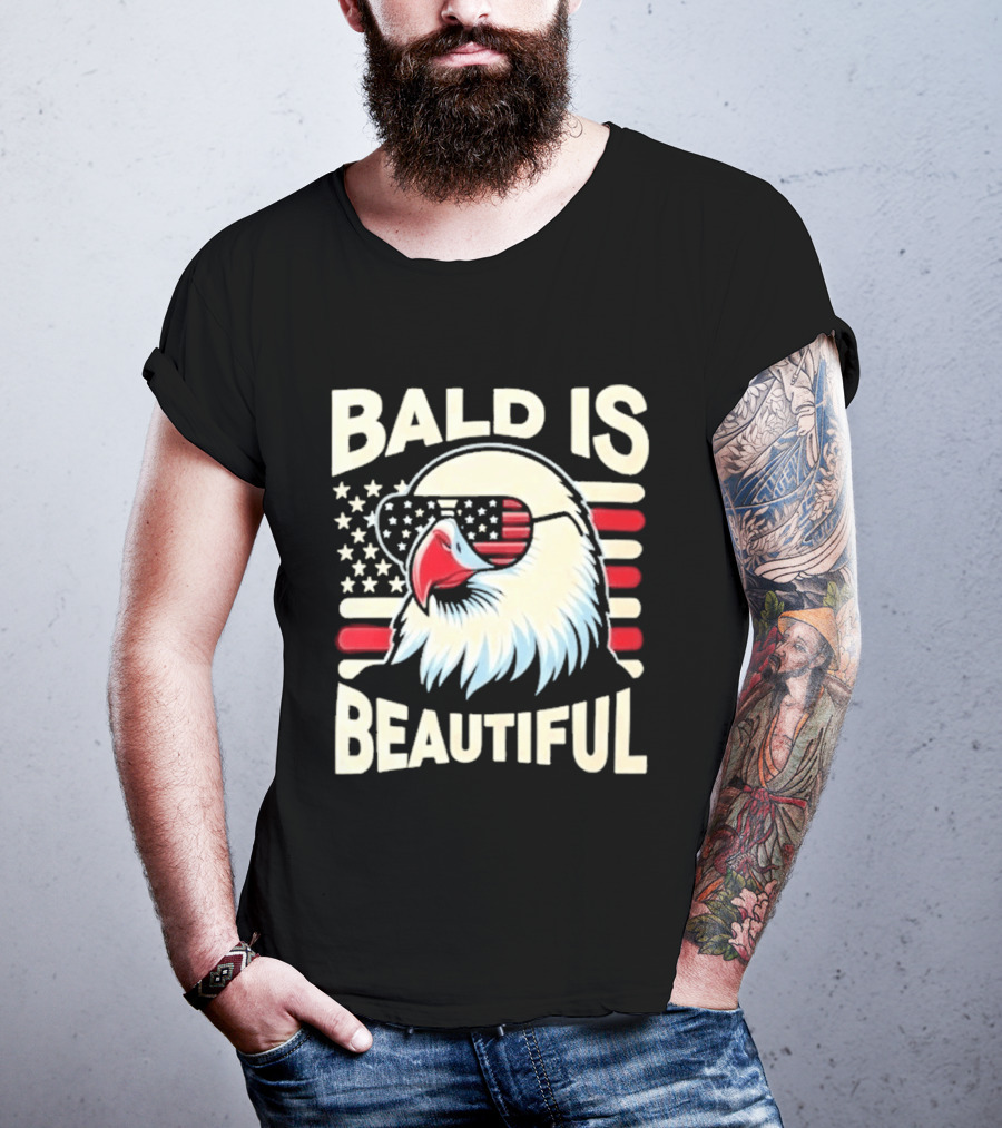 Bald Is Beautiful USA Patriotic Eagle Stars And Stripes T-Shirt