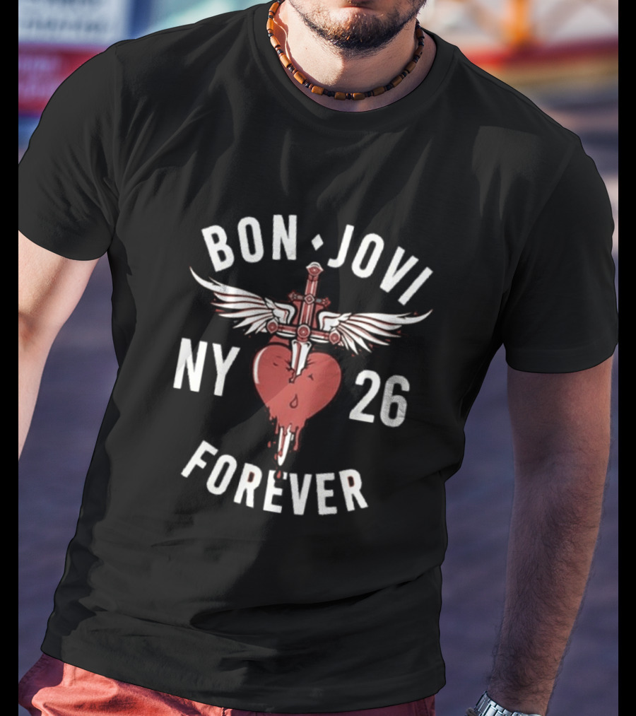 Bon Jovi NY 26 Forever Tour Cross Heart Wings T-Shirt