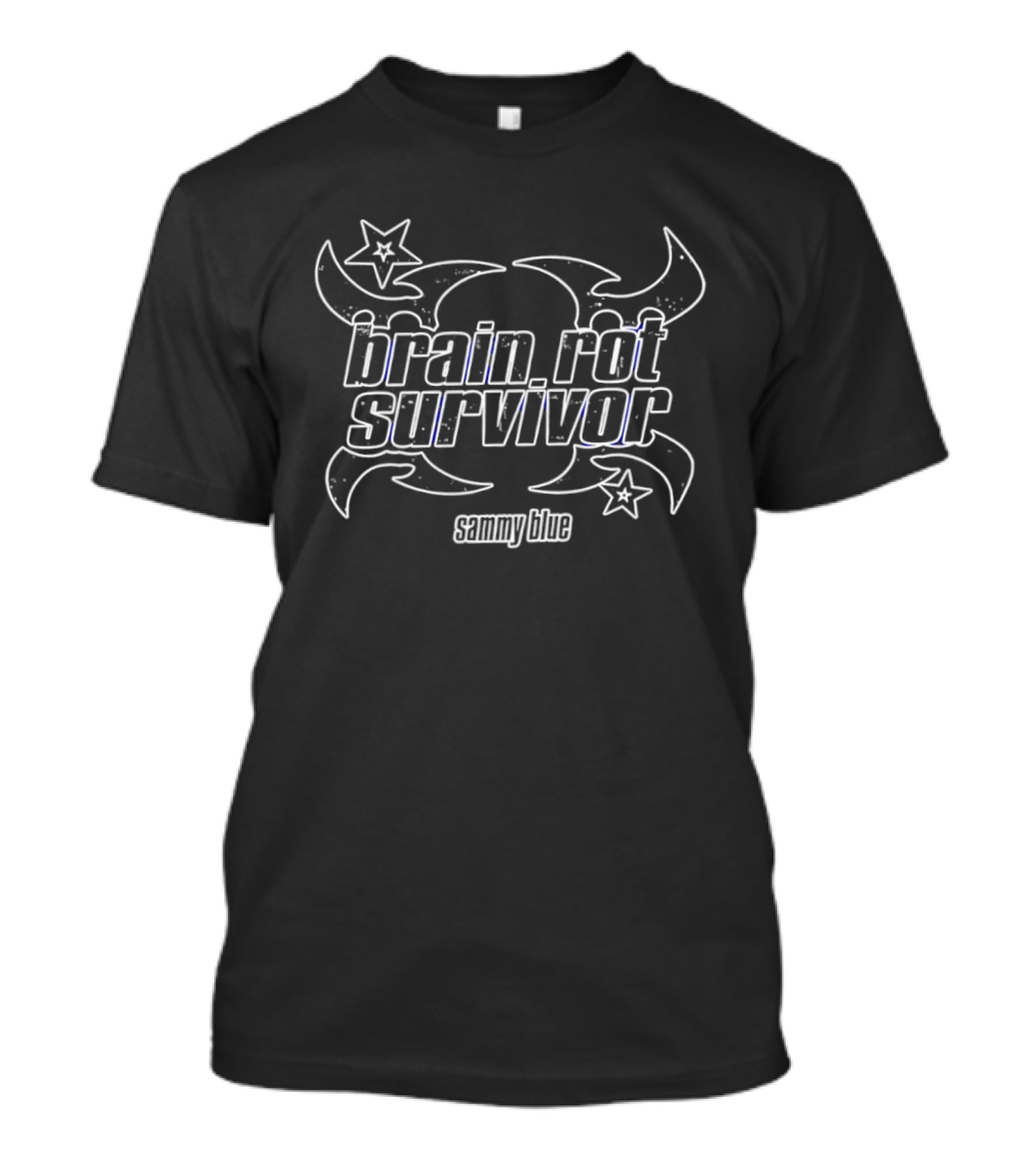 Brain Rot Survivor Sammy Blue Internet Culture Stars Skulls Tribal T-Shirt