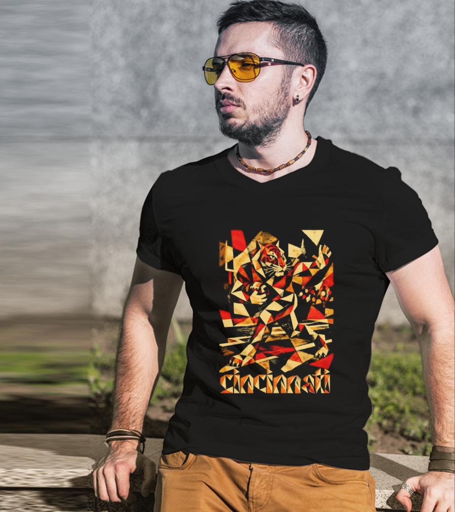 Cincinnati Bengals Tiger Geometric Football T-Shirt