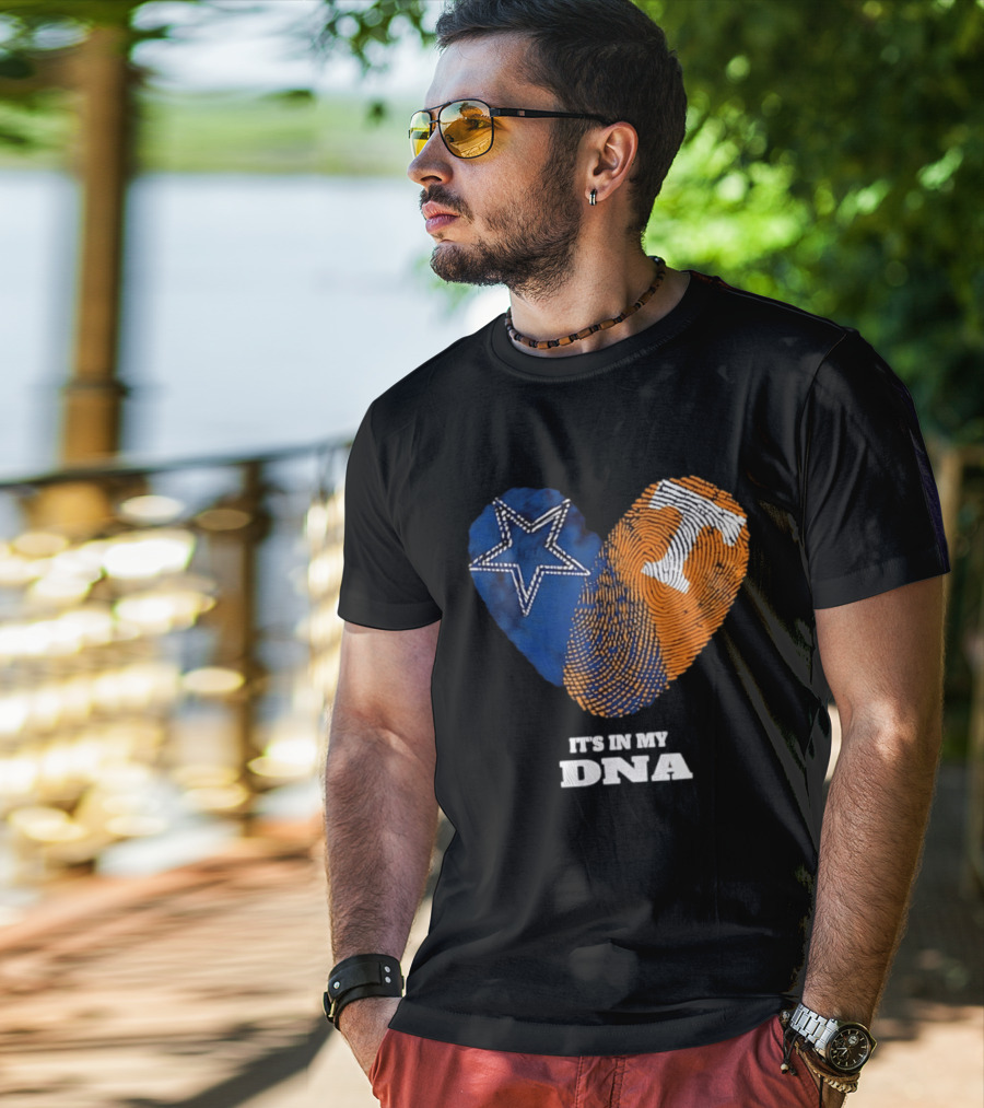 Dallas Cowboys Star And Tennessee Volunteers Orange Fingerprint Heart It's In My DNA T-Shirt