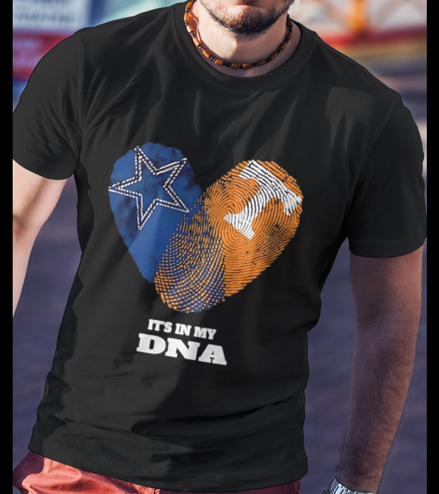 Dallas Cowboys Star And Tennessee Volunteers Orange Fingerprint Heart It's In My DNA T-Shirt
