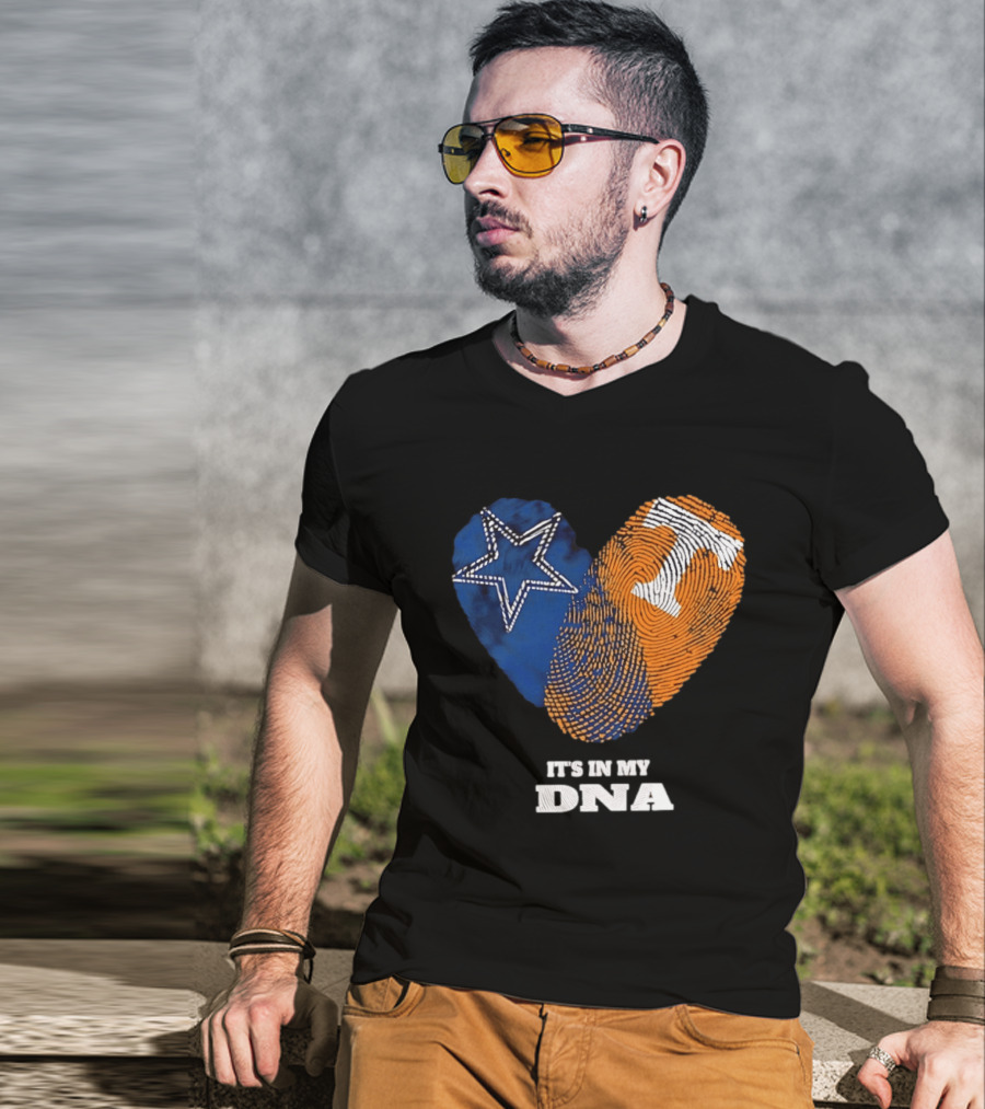 Dallas Cowboys Star And Tennessee Volunteers Orange Fingerprint Heart It's In My DNA T-Shirt