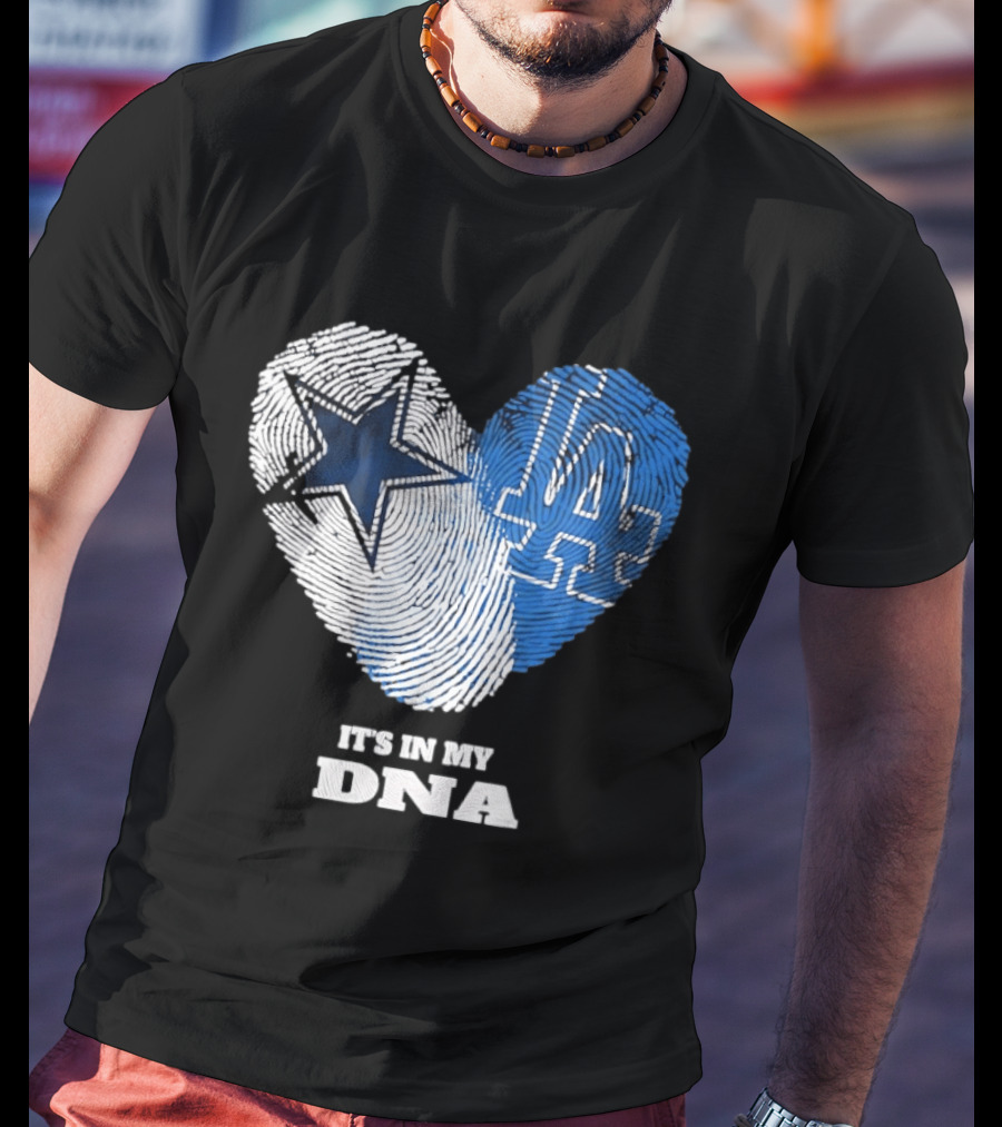 Dallas Cowboys Los Angeles Dodgers It's In My DNA Fingerprint Heart T-Shirt