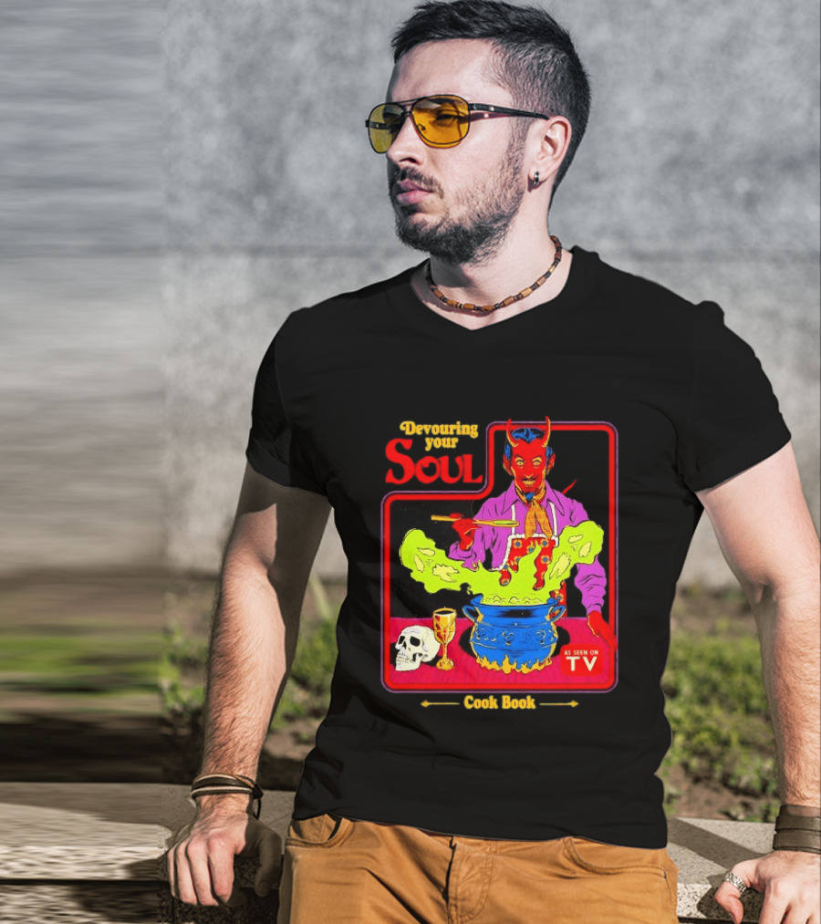 Devouring Your Soul Cook Book Steven Rhodes Retro Devil Cooking As Seen On TV Horror T-Shirt