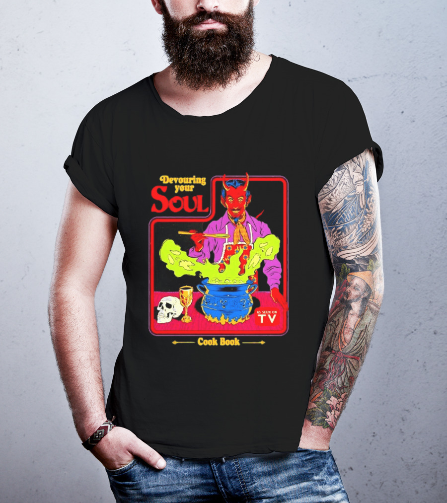 Devouring Your Soul Cook Book Steven Rhodes Retro Devil Cooking As Seen On TV Horror T-Shirt