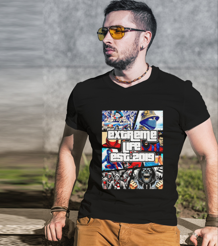 Extreme Life Est 2019 Football Hooligan Collage T-Shirt