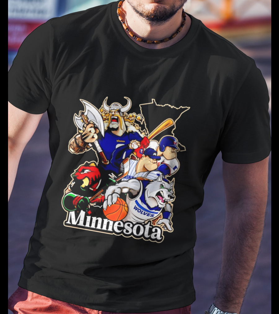 Minnesota Vikings Wild Twins Timberwolves Characters Collage T-Shirt
