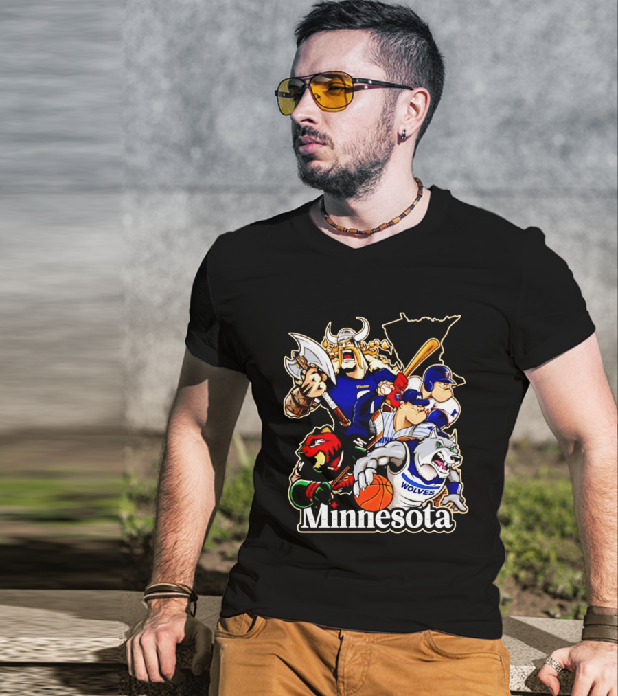 Minnesota Vikings Wild Twins Timberwolves Characters Collage T-Shirt