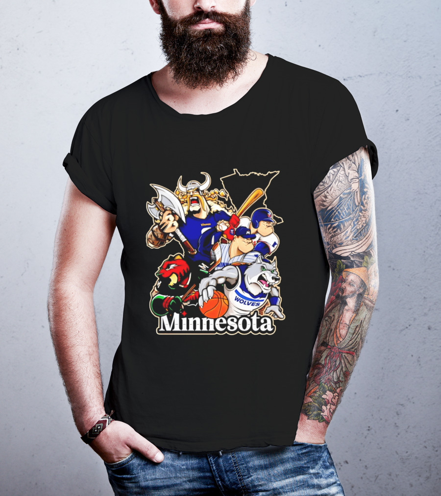 Minnesota Vikings Wild Twins Timberwolves Characters Collage T-Shirt