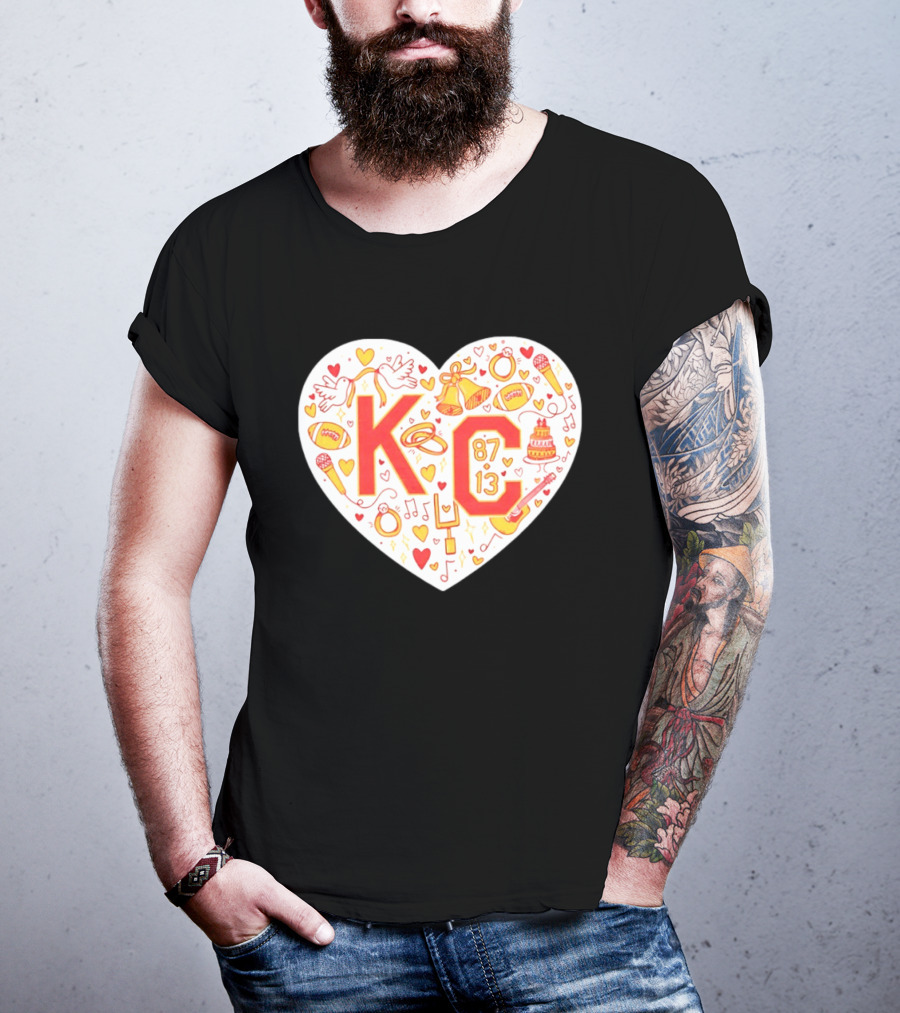 KC 87 13 Heart With Football Rings Music Bells Cake And Guitar T-Shirt
