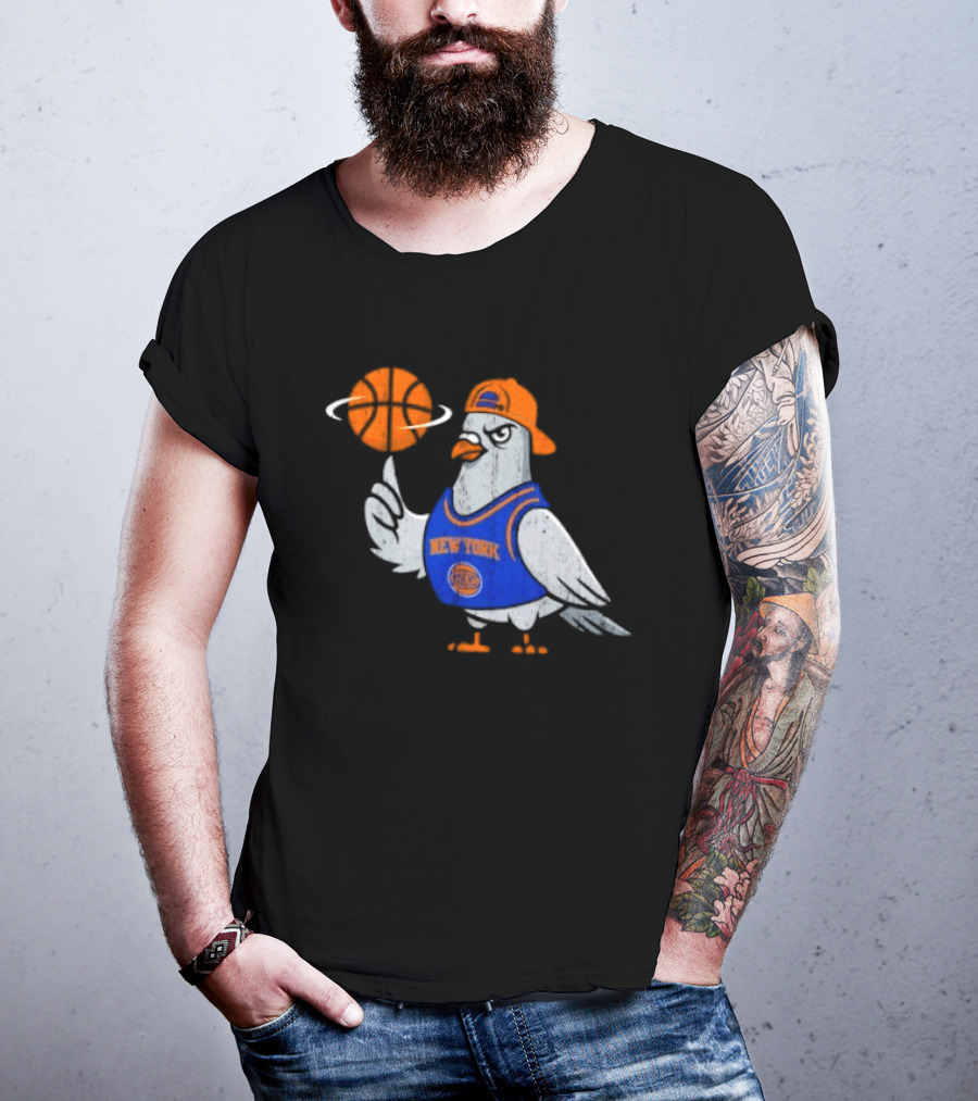 New York Knicks Pigeon Basketball Spin T-Shirt