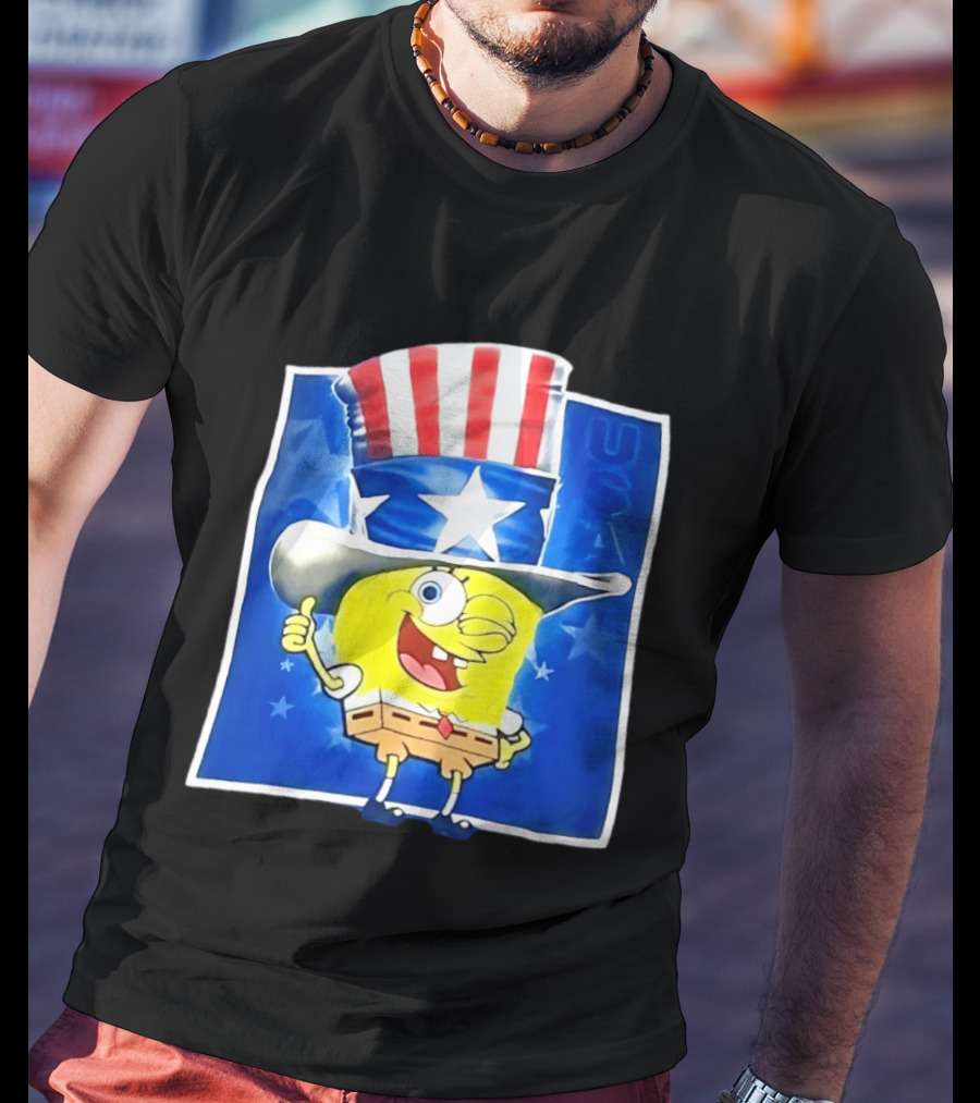Sponge Thumbs Up American Flag USA Stars And Stripes Hat T-Shirt
