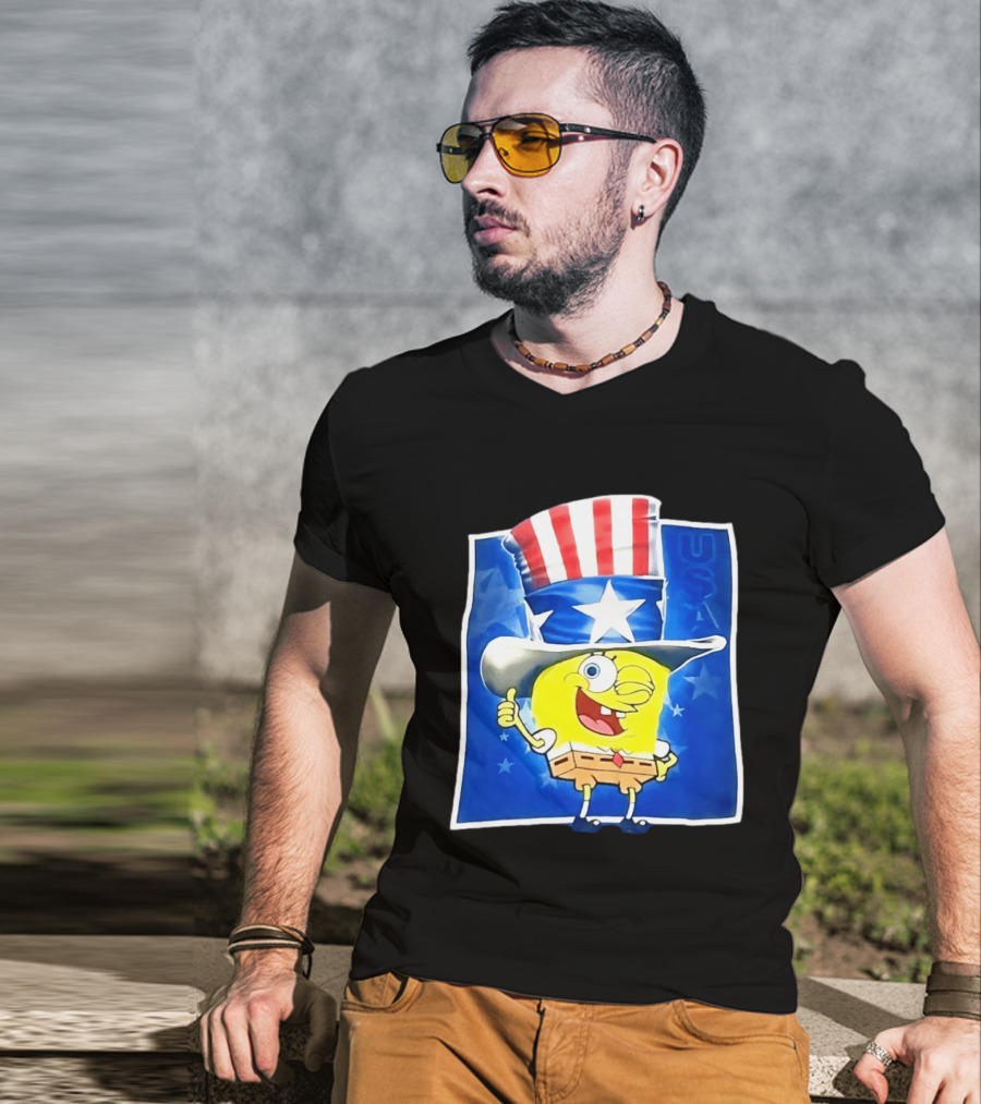 Sponge Thumbs Up American Flag USA Stars And Stripes Hat T-Shirt