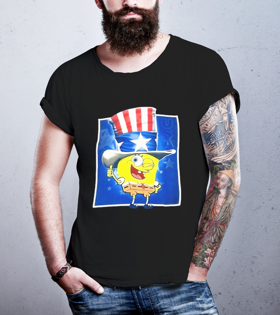 Sponge Thumbs Up American Flag USA Stars And Stripes Hat T-Shirt