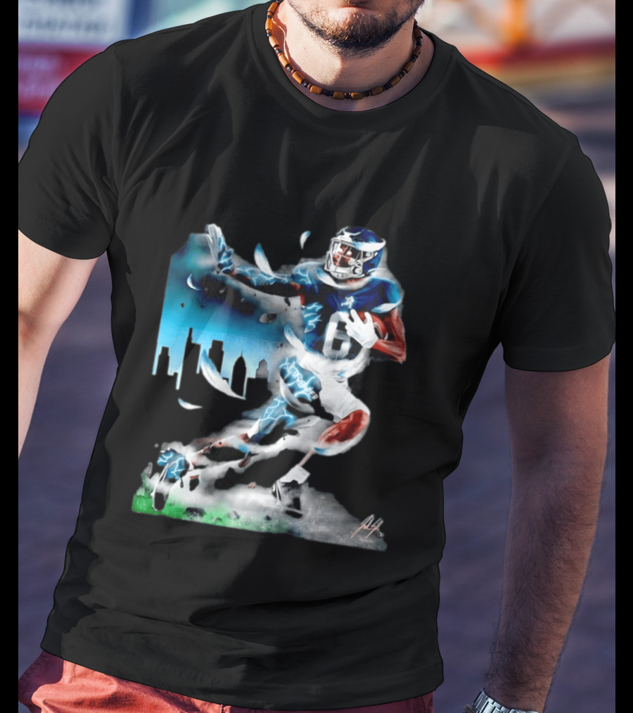 Philadelphia Eagles Devonta Smith Slim Reaper Skyline Dynamic Football Action T-Shirt