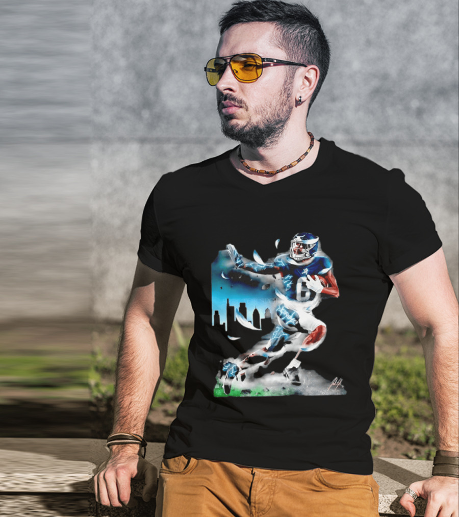 Philadelphia Eagles Devonta Smith Slim Reaper Skyline Dynamic Football Action T-Shirt