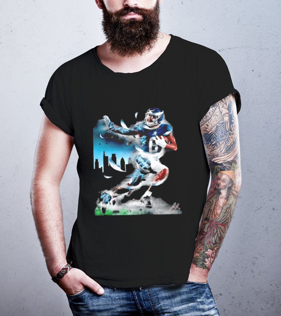 Philadelphia Eagles Devonta Smith Slim Reaper Skyline Dynamic Football Action T-Shirt