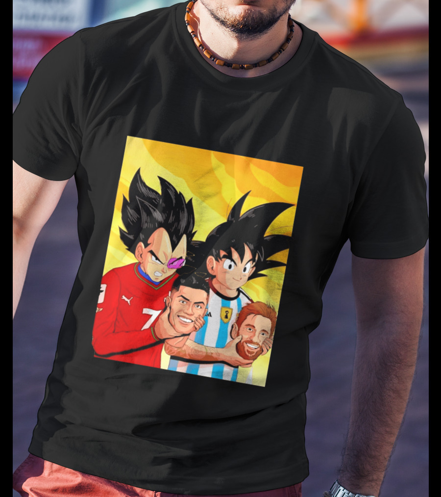 Vegeta And Goku With Ronaldo 7 And Messi Argentina Heads T-Shirt