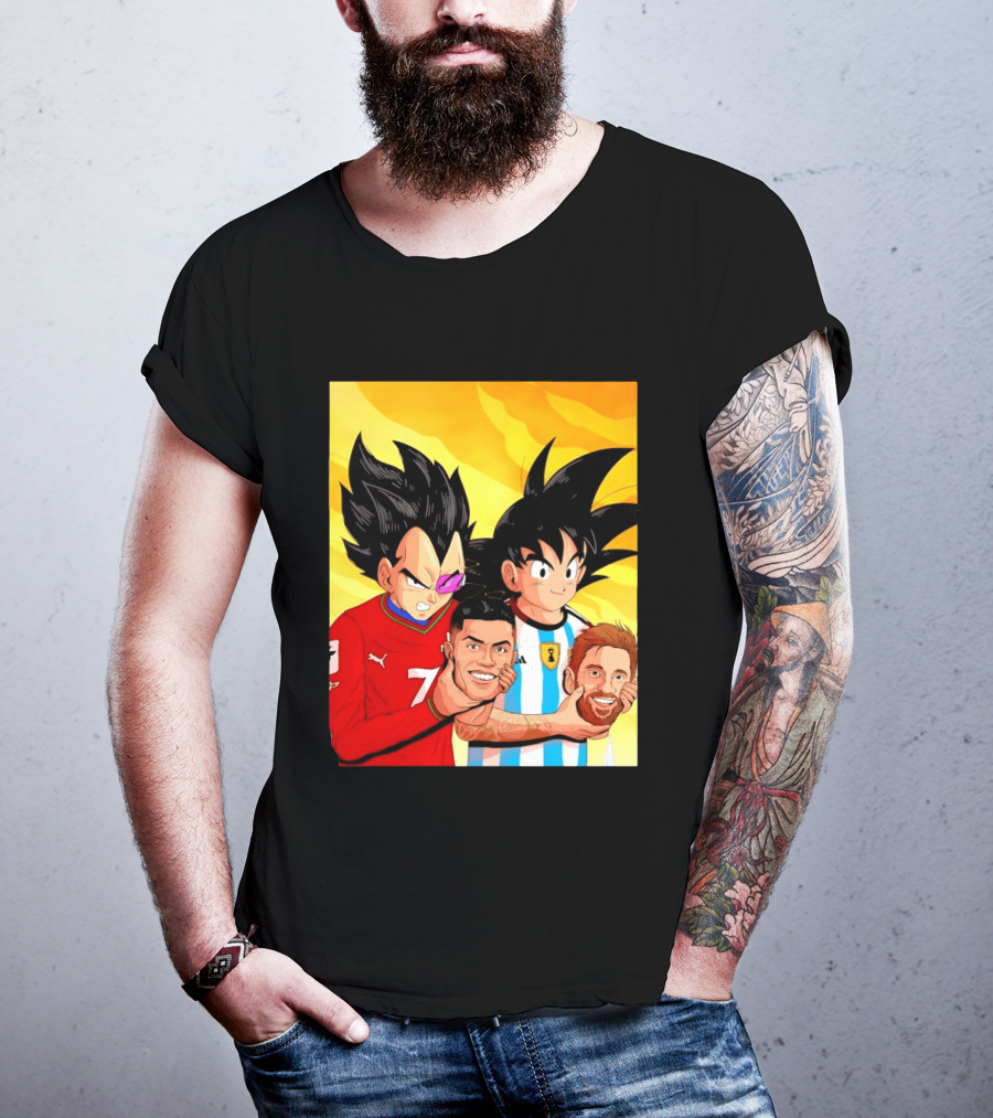 Vegeta And Goku With Ronaldo 7 And Messi Argentina Heads T-Shirt