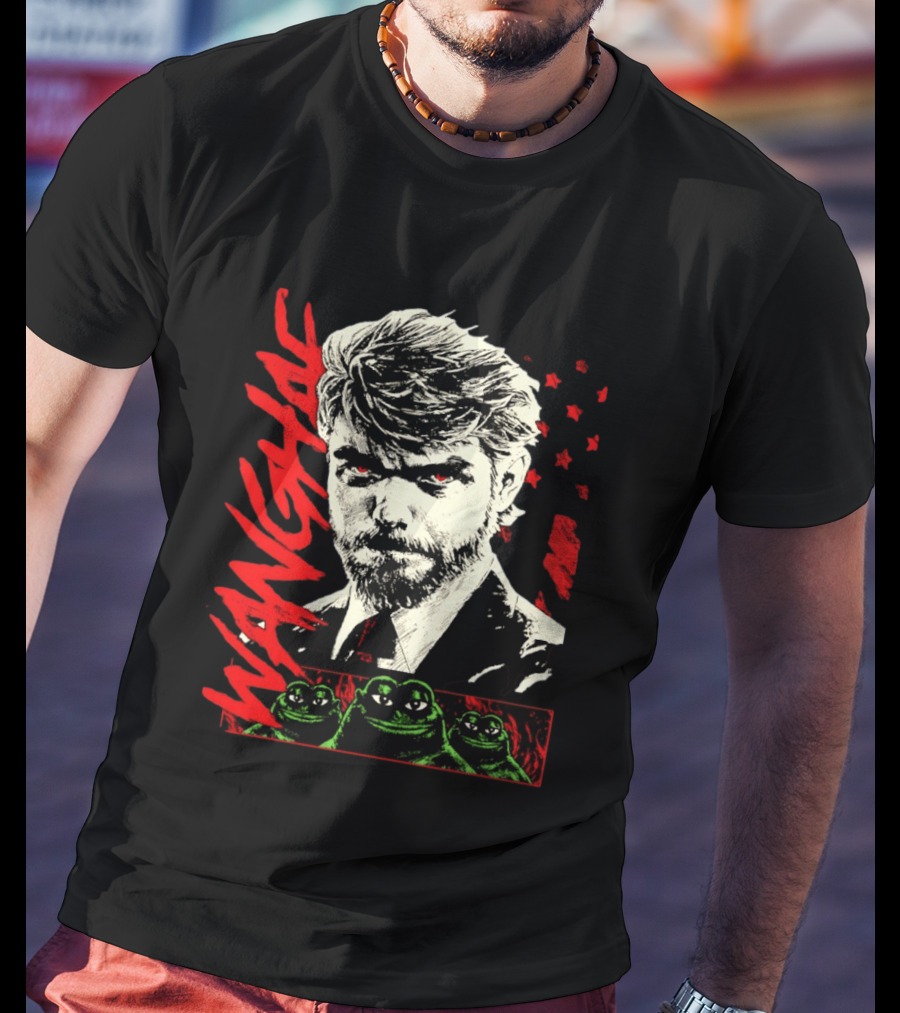 Wangyae Distressed Frogs With Intense Bearded Man And Red Accents T-Shirt